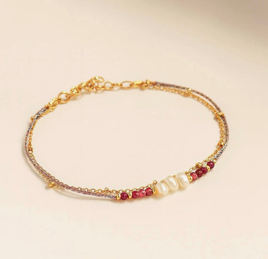 BRACELET NICOLE (PERLE DE CULTURE ET RUBIS)
