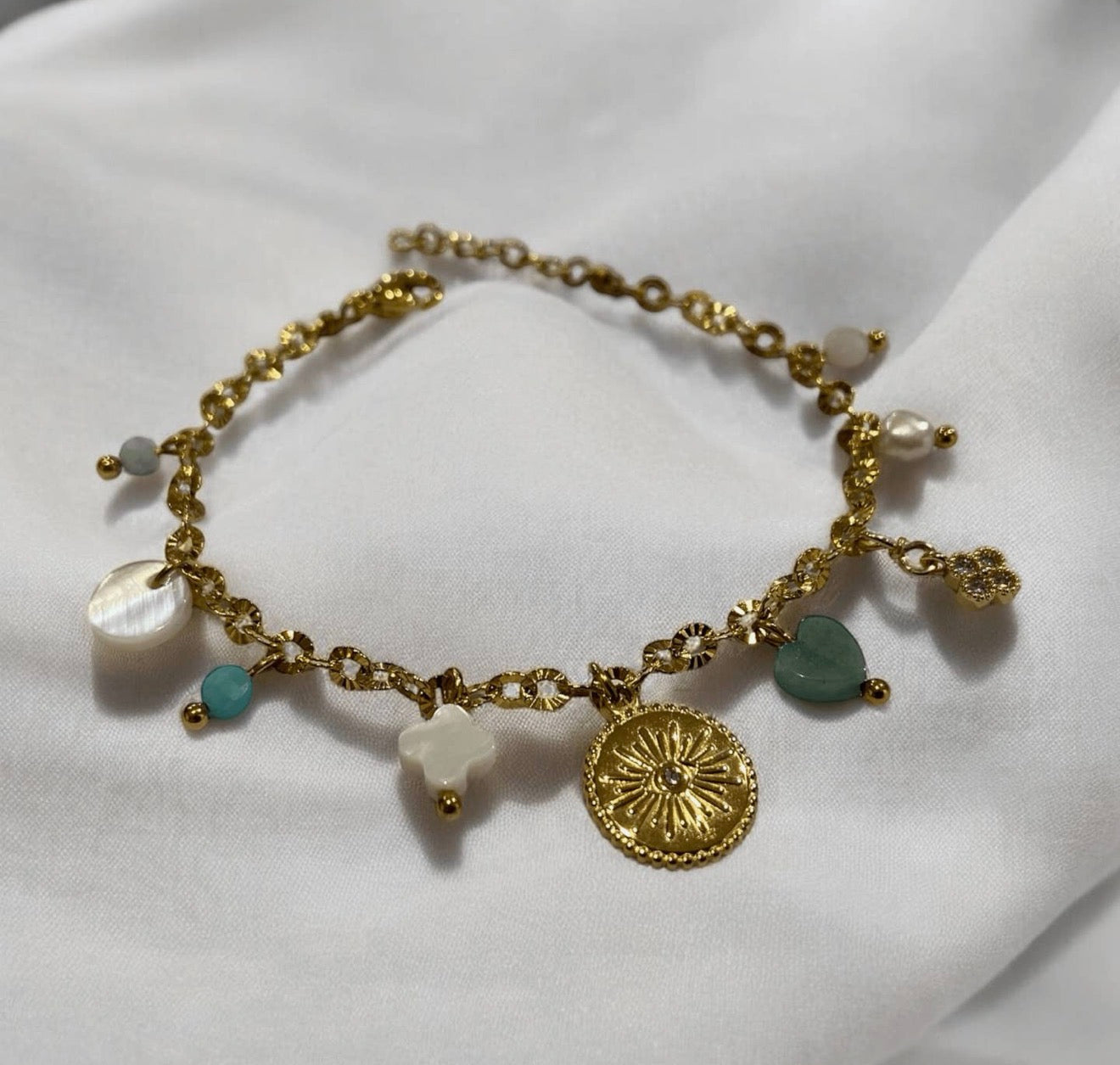 BRACELET JUNE (AMAZONITE – PERLE – NACRE)